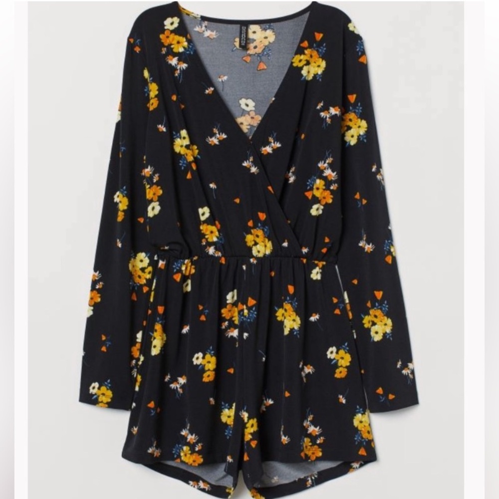 Divided H&M Longsleeve Black Floral Romper - Picture 8 of 8